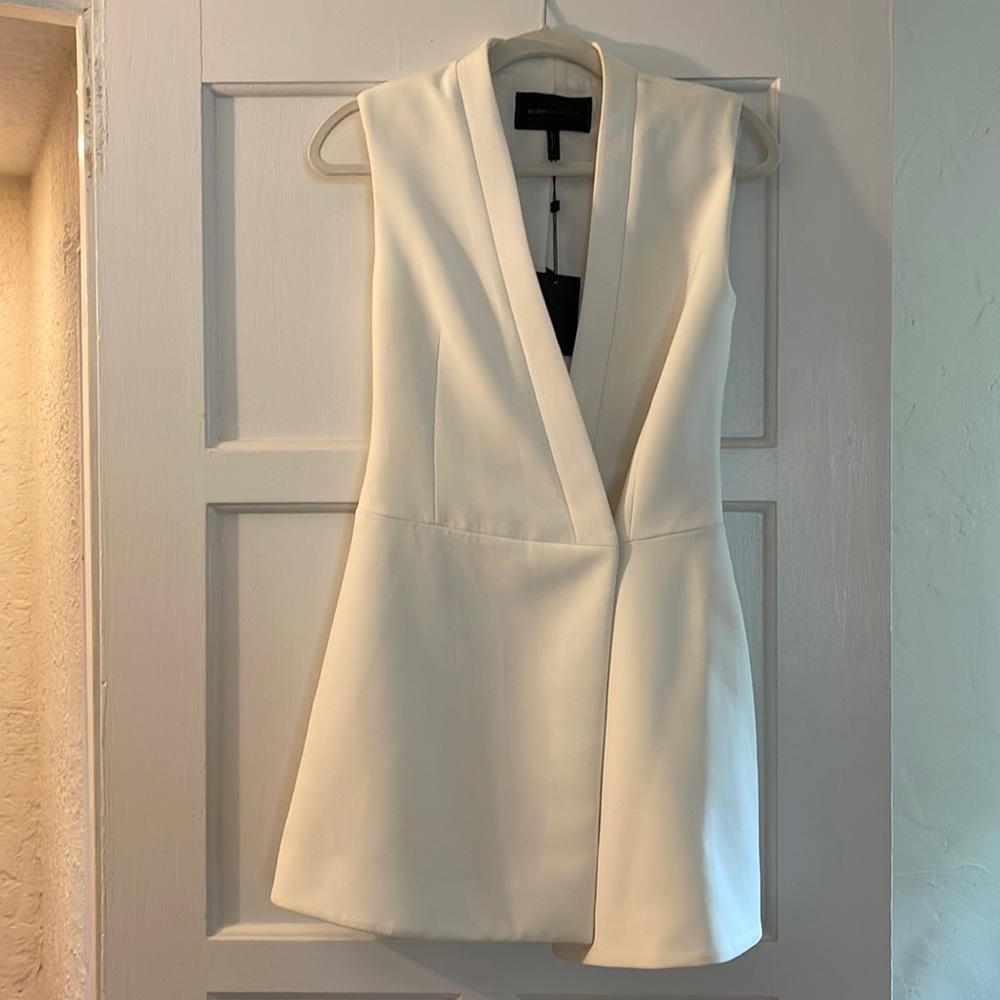 BCBG Maxazria white sleeveless blazer mini dress